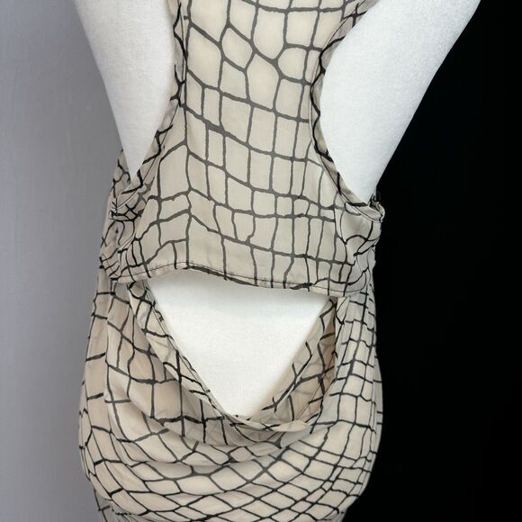 Elegant Beige Sheer Overlay Tank Top Geometric Pattern Flowy Lightweight S-M? - Picture 10 of 13